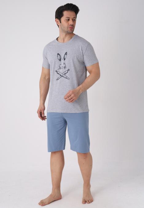 Pijama barbat cu maneca scurta si pantaloni 3/4, culoare gri , Engros